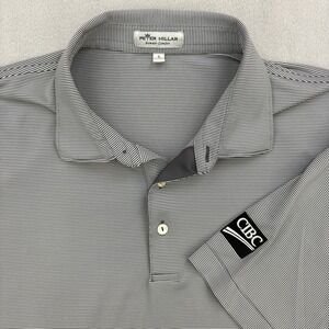Peter Millar Polo Mens Large Gray Striped Summer Comfort CIBC UPF 50+ Golf Shirt